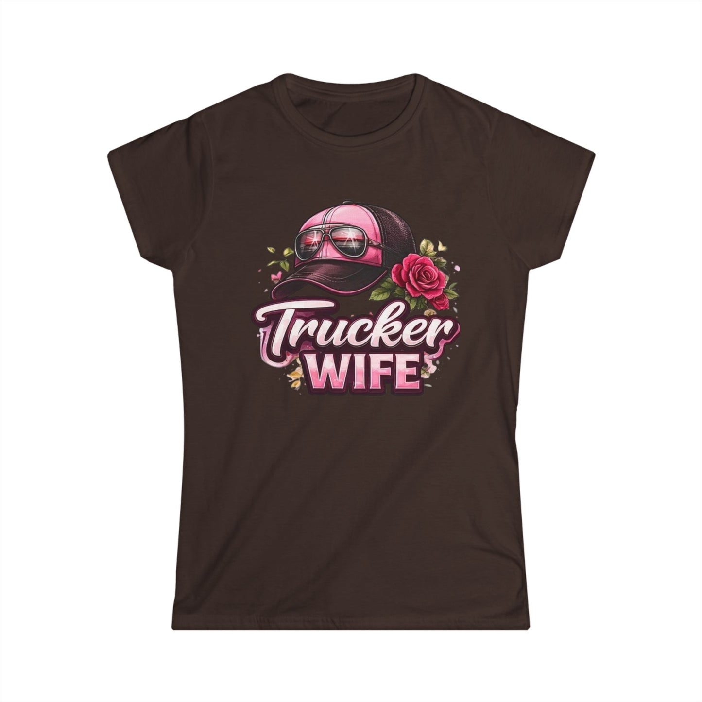 Trucker Wife T-Shirt – Pink Cap & Rose Graphic Women's Tee