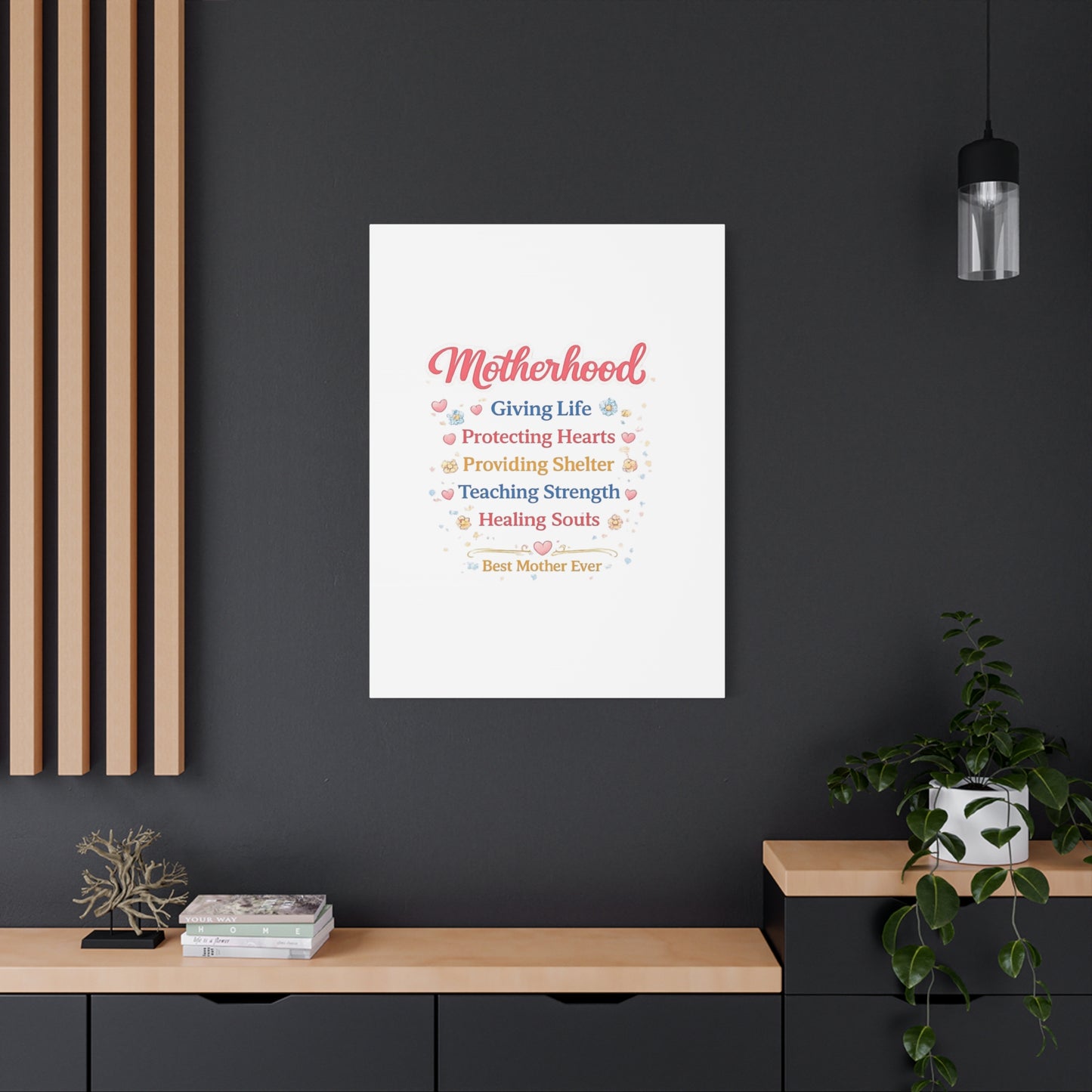 Motherhood Canvas Wall Art — "Motherhood: Giving Life, Protecting Hearts" Stretched Matte Print