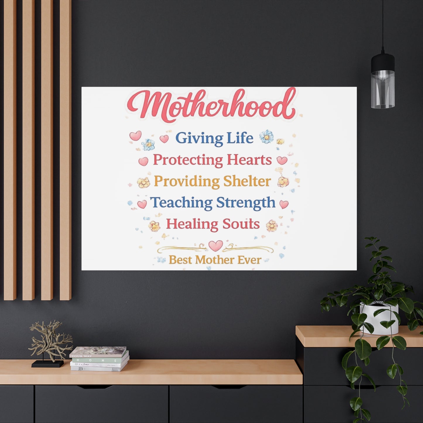 Motherhood Canvas Wall Art — "Motherhood: Giving Life, Protecting Hearts" Stretched Matte Print