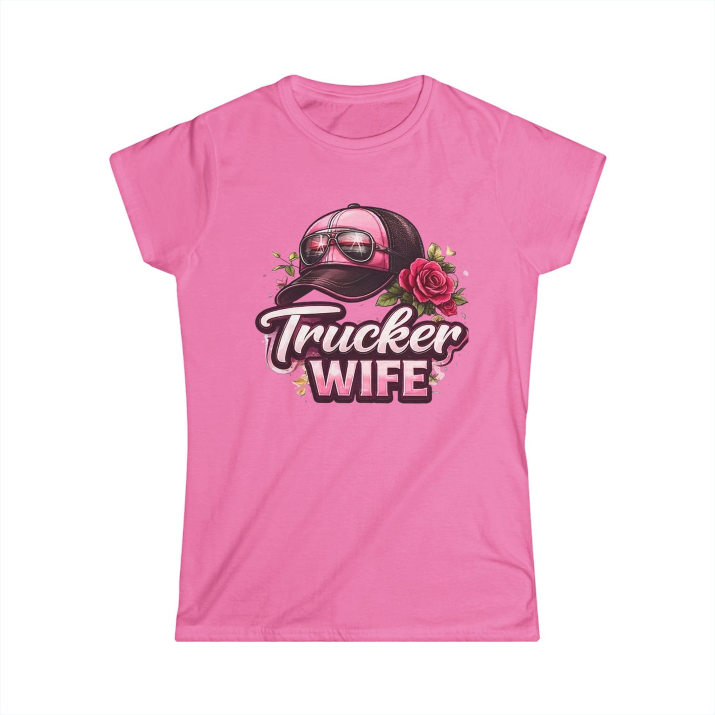 Trucker Wife T-Shirt – Pink Cap & Rose Graphic Women's Tee