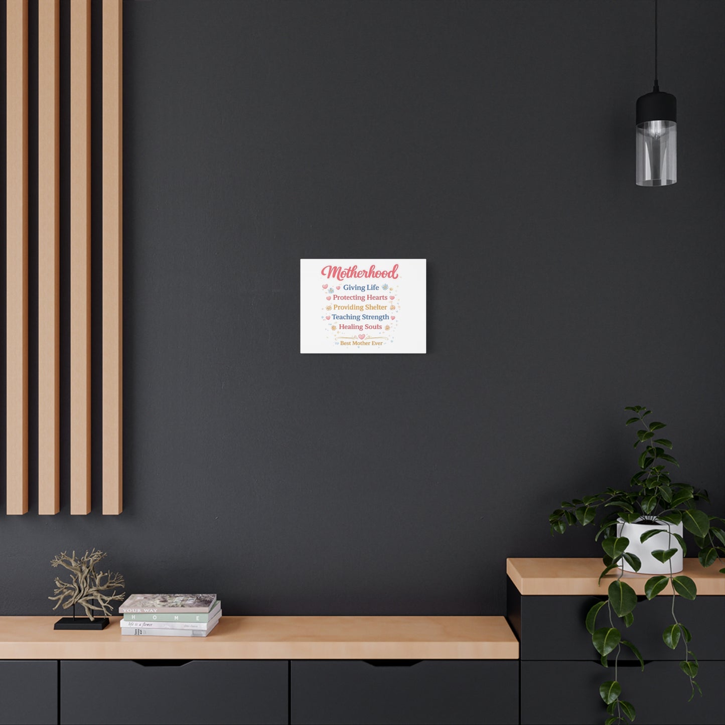 Motherhood Canvas Wall Art — "Motherhood: Giving Life, Protecting Hearts" Stretched Matte Print