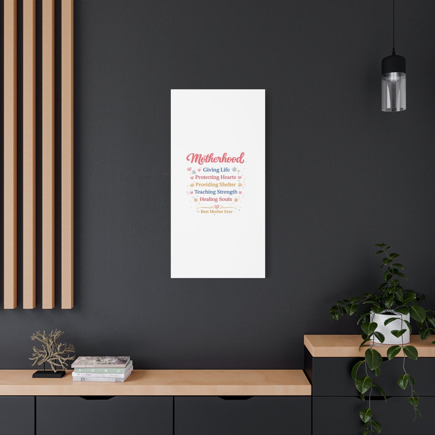 Motherhood Canvas Wall Art — "Motherhood: Giving Life, Protecting Hearts" Stretched Matte Print
