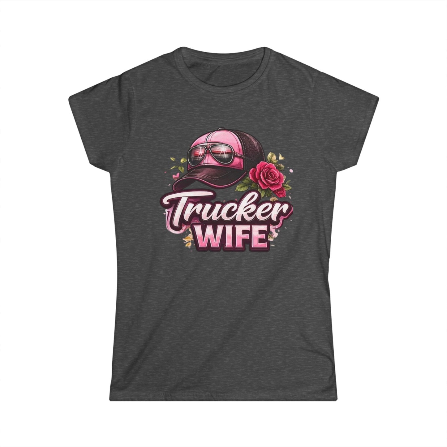 Trucker Wife T-Shirt – Pink Cap & Rose Graphic Women's Tee