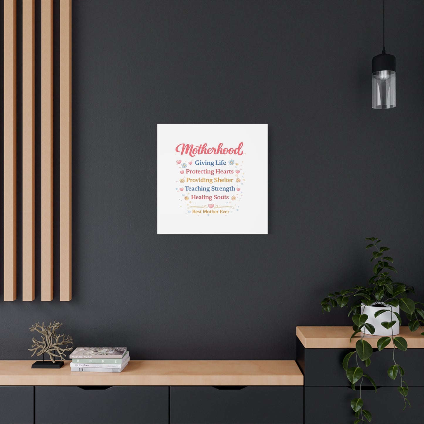 Motherhood Canvas Wall Art — "Motherhood: Giving Life, Protecting Hearts" Stretched Matte Print