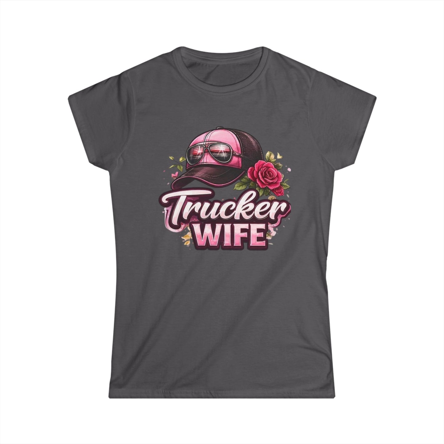 Trucker Wife T-Shirt – Pink Cap & Rose Graphic Women's Tee