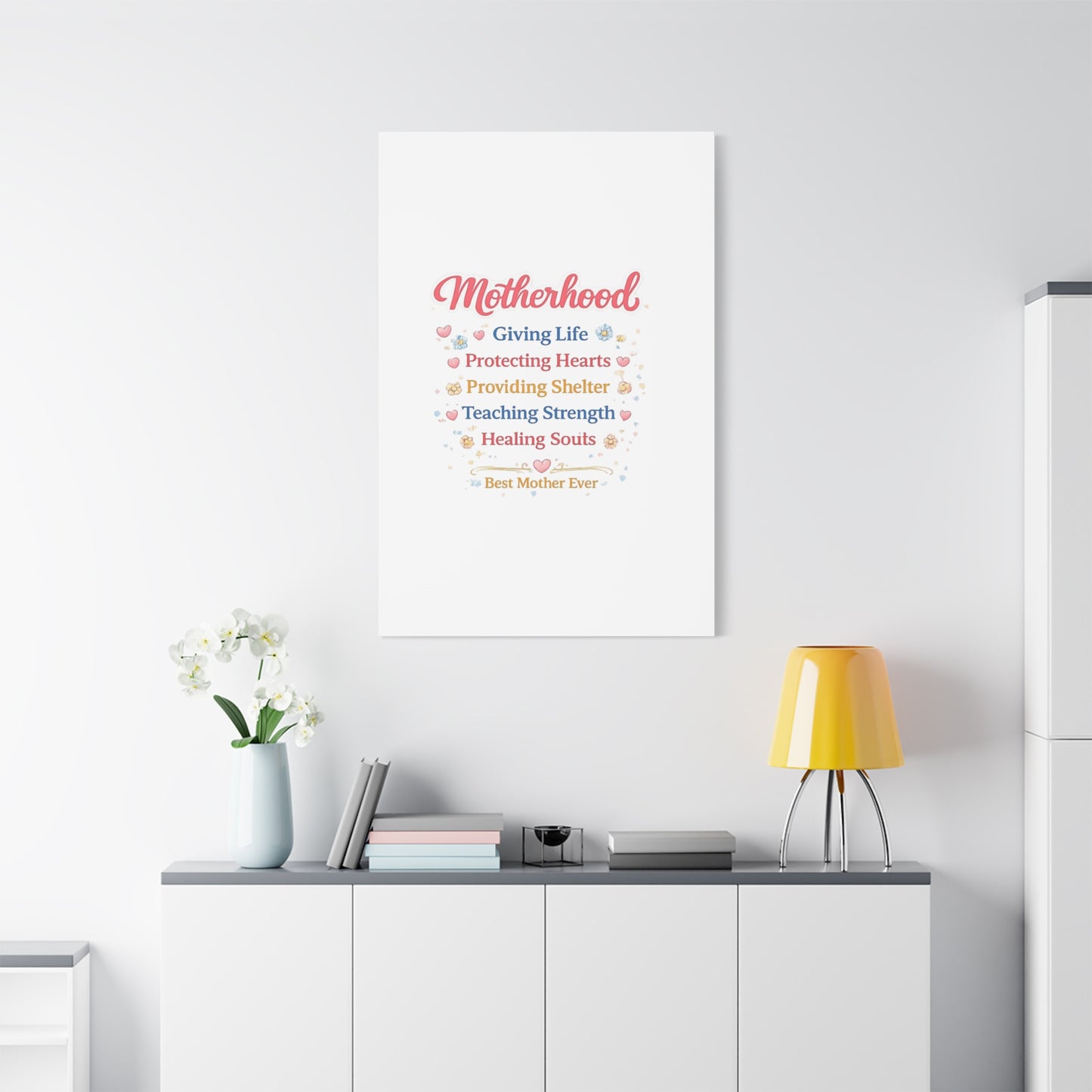 Motherhood Canvas Wall Art — "Motherhood: Giving Life, Protecting Hearts" Stretched Matte Print