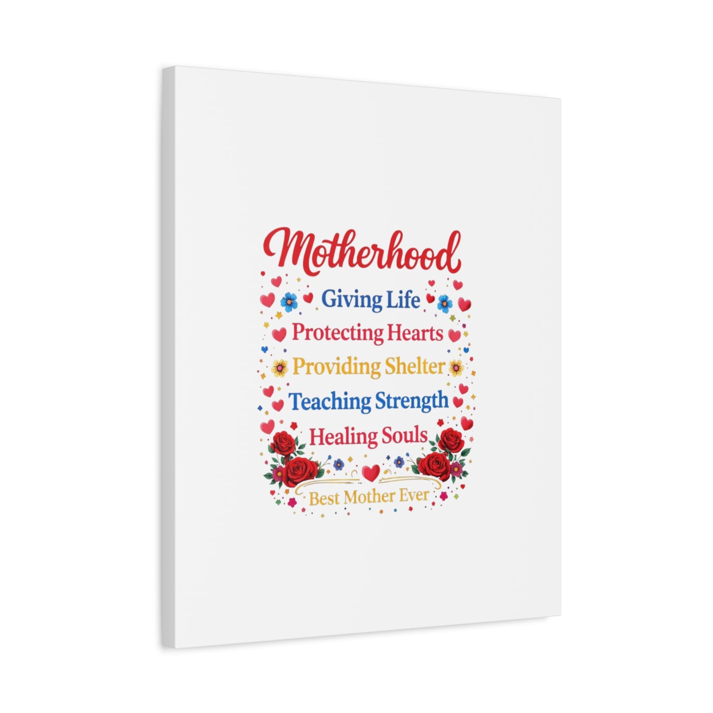Motherhood Canvas Wall Art – "Motherhood: Giving Life, Protecting Hearts" Stretched Matte Print