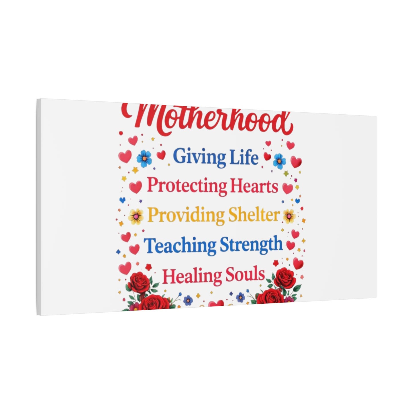 Motherhood Canvas Wall Art – "Motherhood: Giving Life, Protecting Hearts" Stretched Matte Print