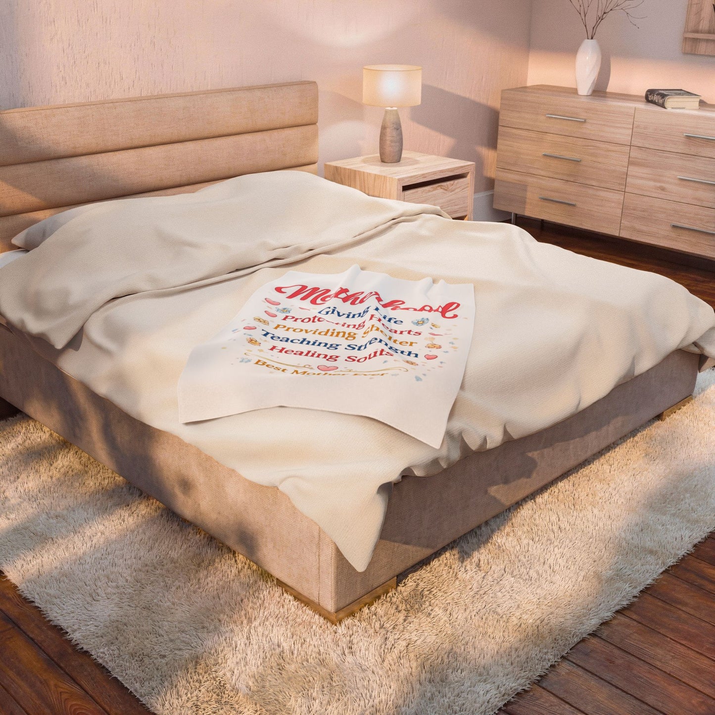 Motherhood Velveteen Plush Blanket – "Motherhood: Giving Life, Protecting Hearts" Cozy Gift for Mom