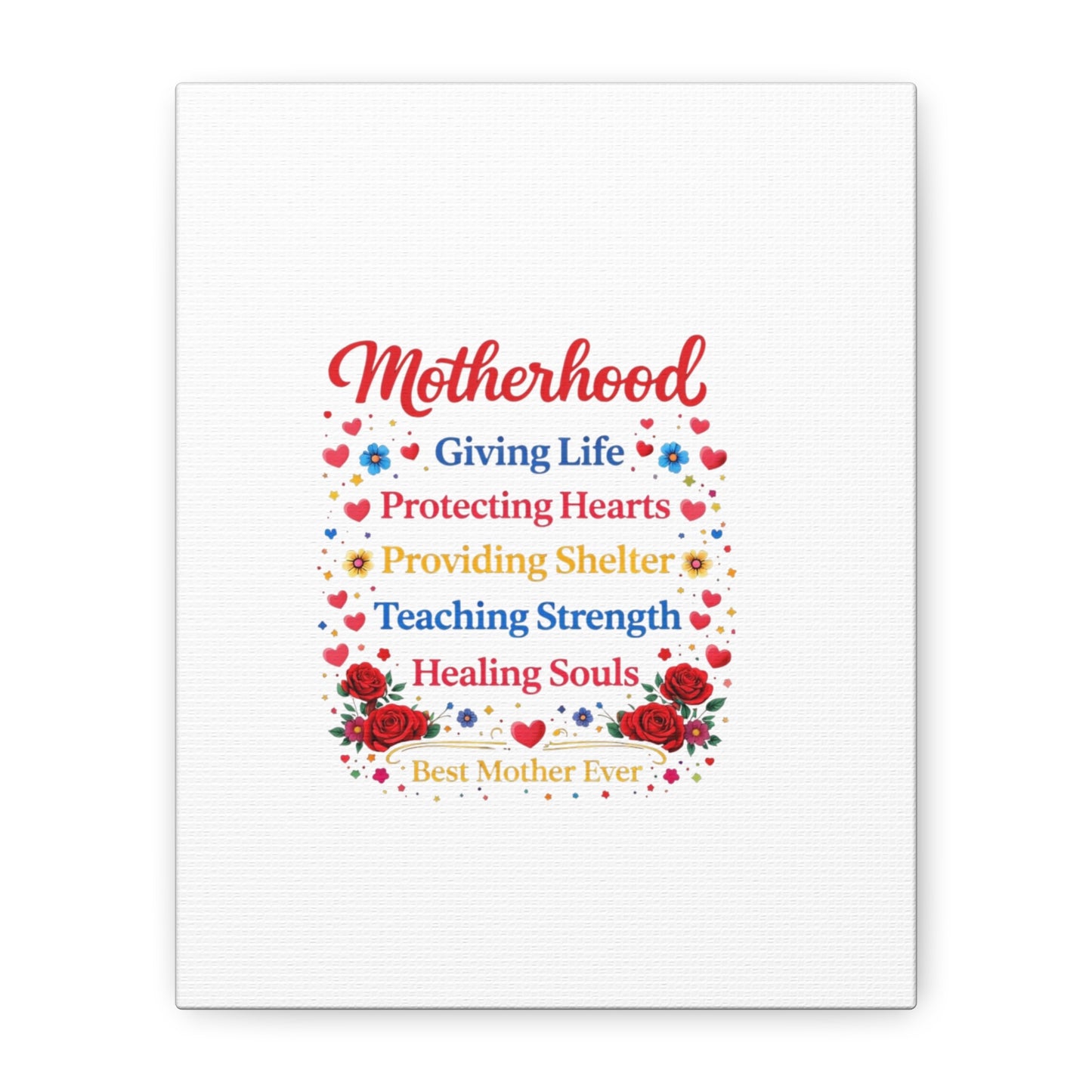 Motherhood Canvas Wall Art – "Motherhood: Giving Life, Protecting Hearts" Stretched Matte Print