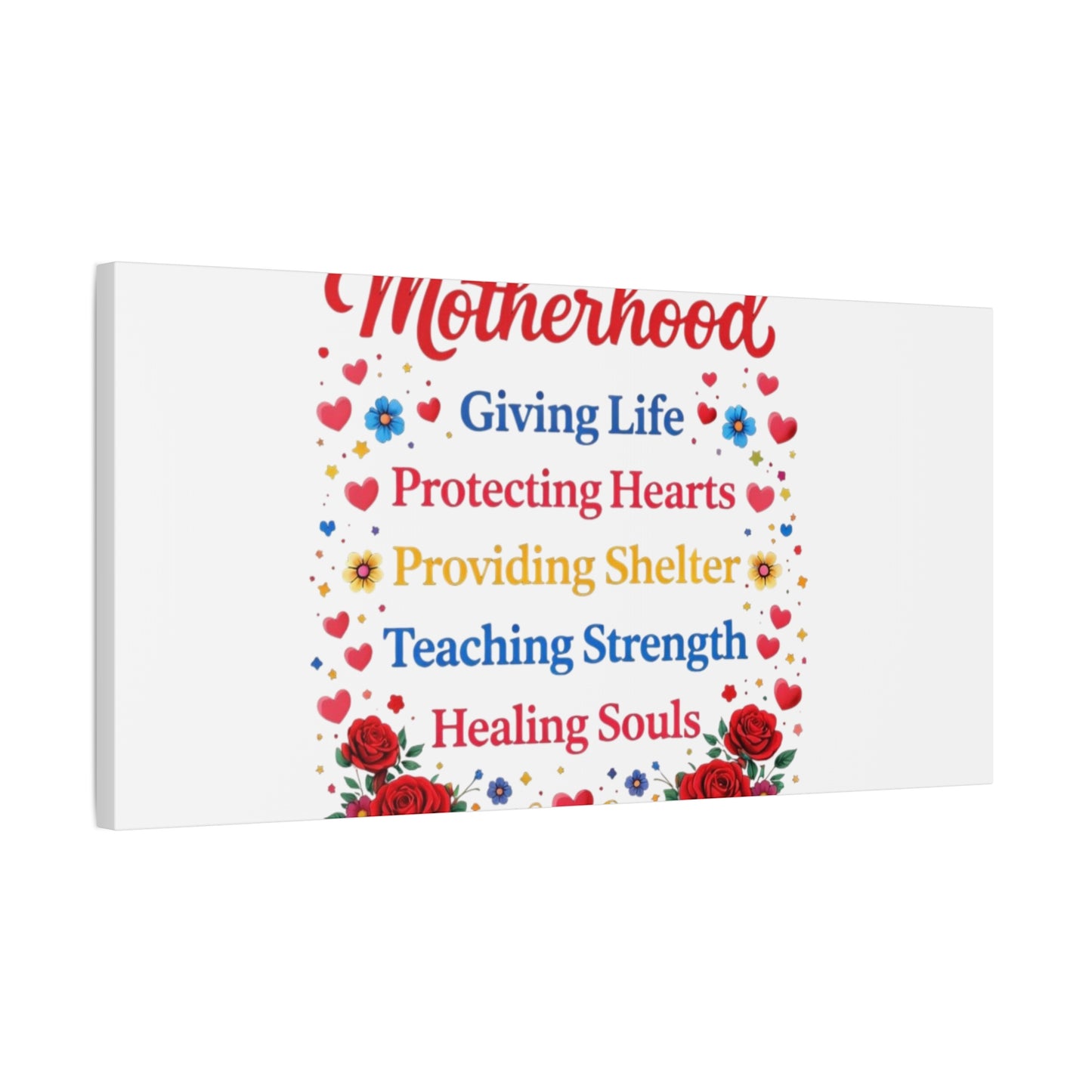 Motherhood Canvas Wall Art – "Motherhood: Giving Life, Protecting Hearts" Stretched Matte Print