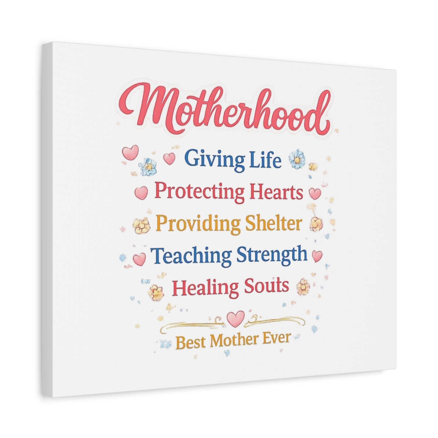 Motherhood Canvas Wall Art — "Motherhood: Giving Life, Protecting Hearts" Stretched Matte Print