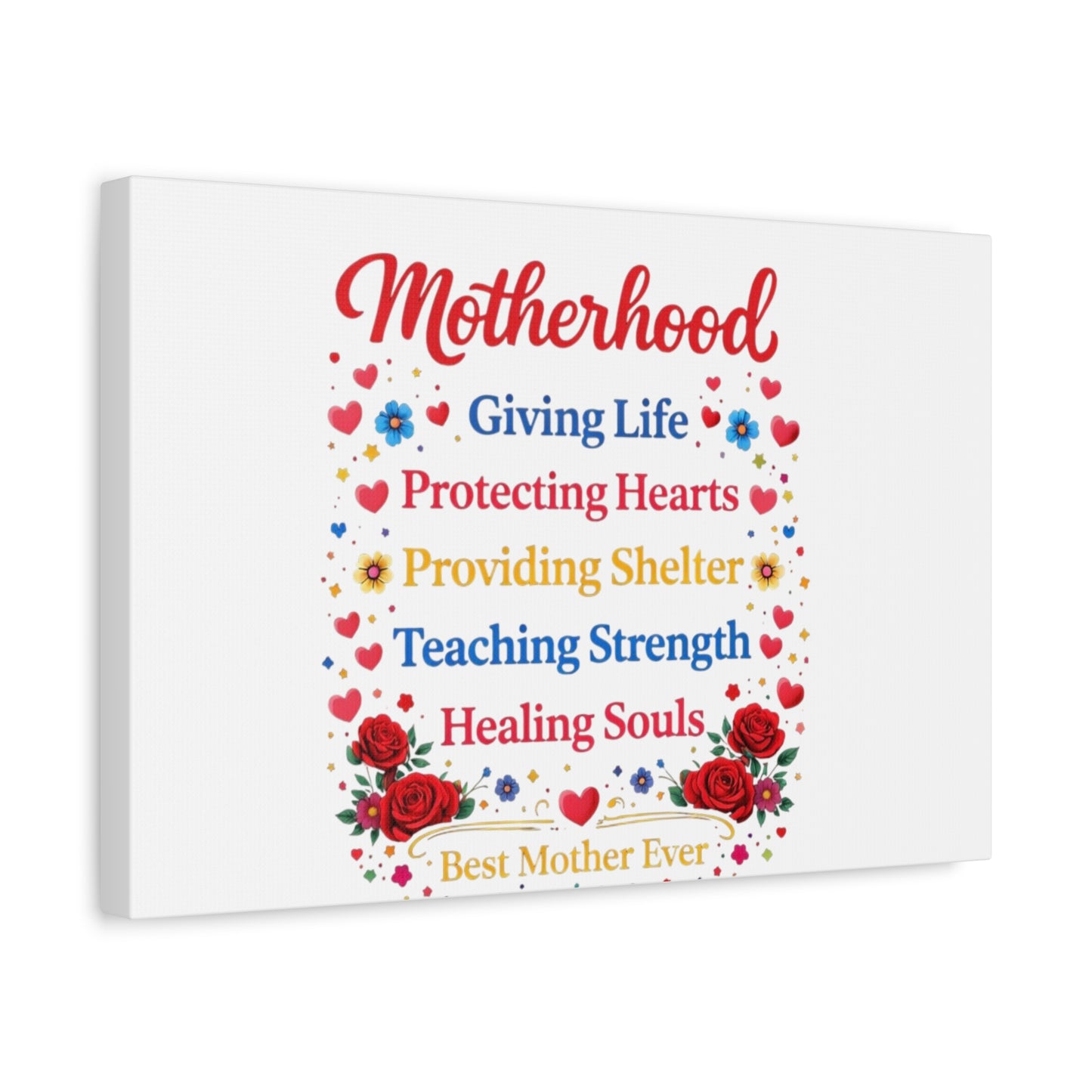 Motherhood Canvas Wall Art – "Motherhood: Giving Life, Protecting Hearts" Stretched Matte Print