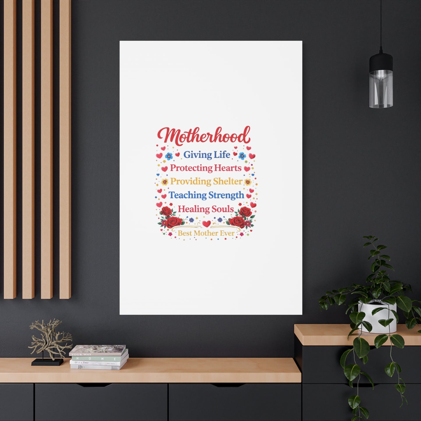 Motherhood Canvas Wall Art – "Motherhood: Giving Life, Protecting Hearts" Stretched Matte Print