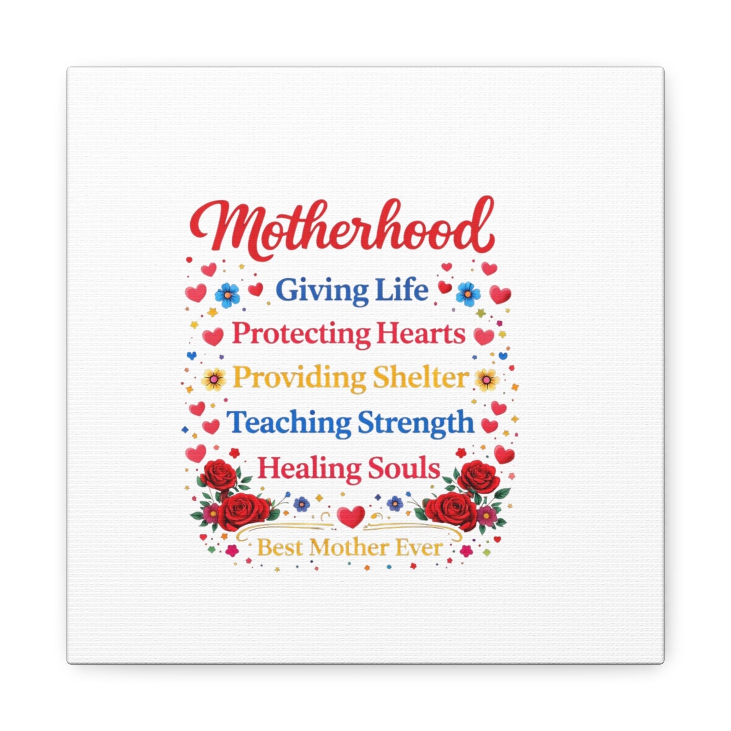 Motherhood Canvas Wall Art – "Motherhood: Giving Life, Protecting Hearts" Stretched Matte Print