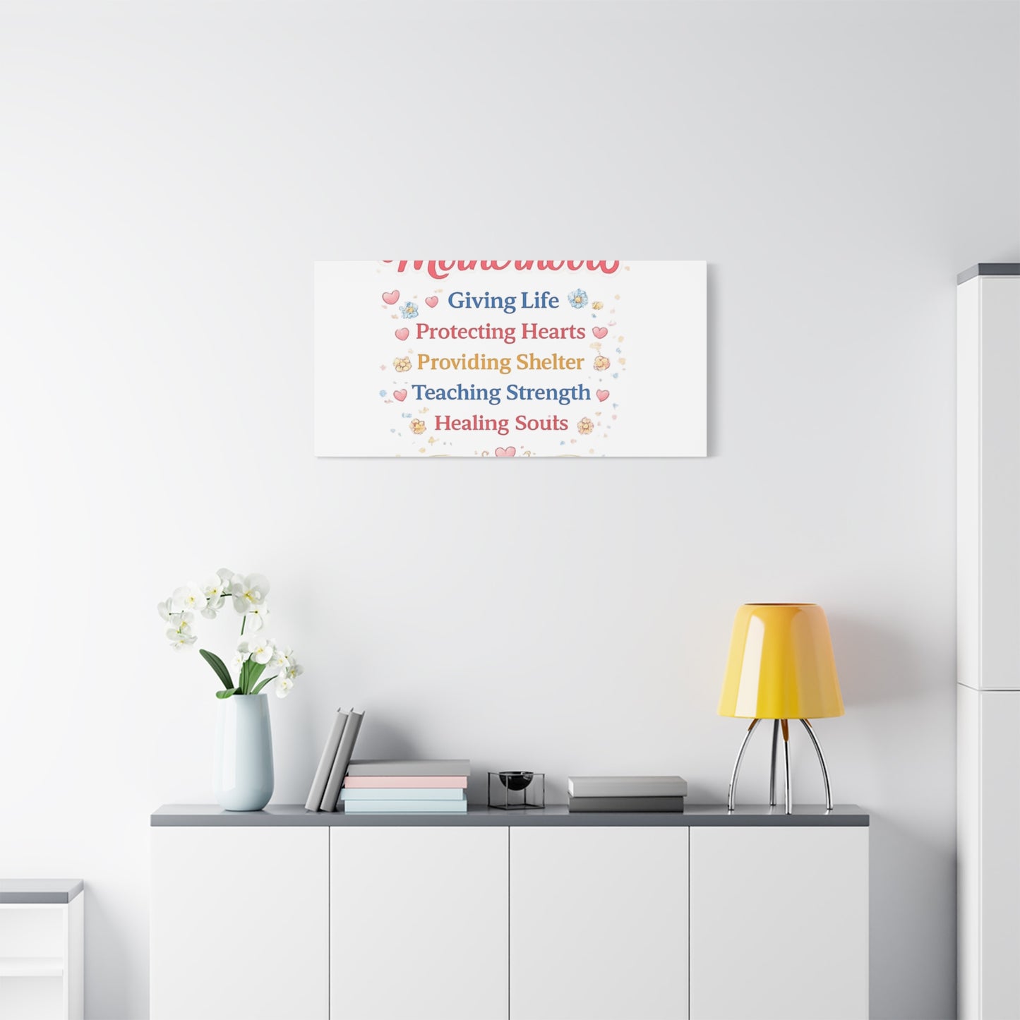 Motherhood Canvas Wall Art — "Motherhood: Giving Life, Protecting Hearts" Stretched Matte Print