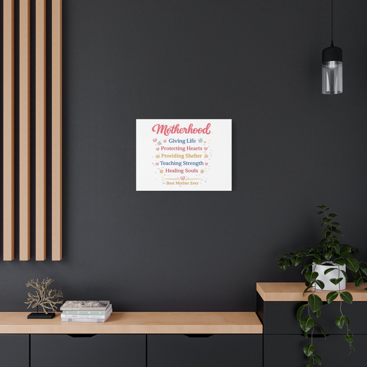 Motherhood Canvas Wall Art — "Motherhood: Giving Life, Protecting Hearts" Stretched Matte Print