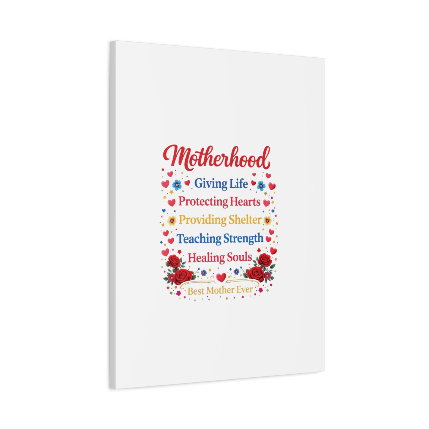 Motherhood Canvas Wall Art – "Motherhood: Giving Life, Protecting Hearts" Stretched Matte Print