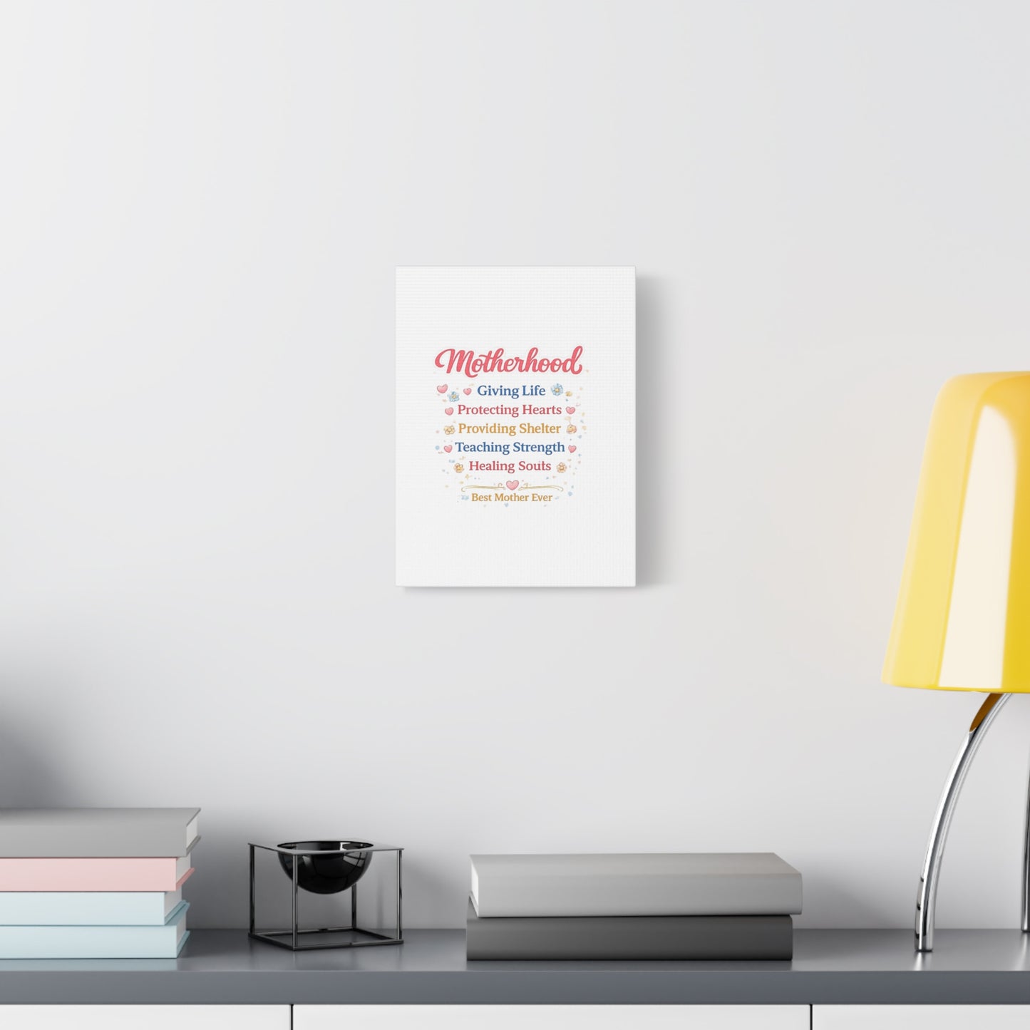 Motherhood Canvas Wall Art — "Motherhood: Giving Life, Protecting Hearts" Stretched Matte Print
