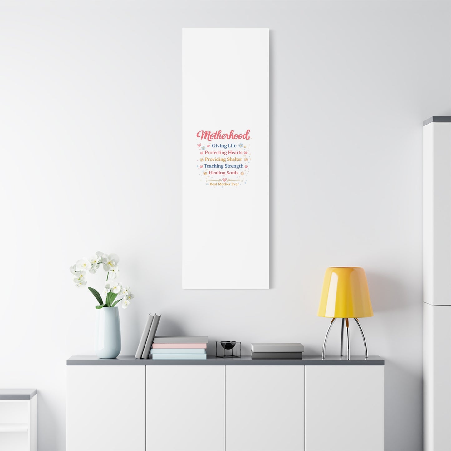 Motherhood Canvas Wall Art — "Motherhood: Giving Life, Protecting Hearts" Stretched Matte Print