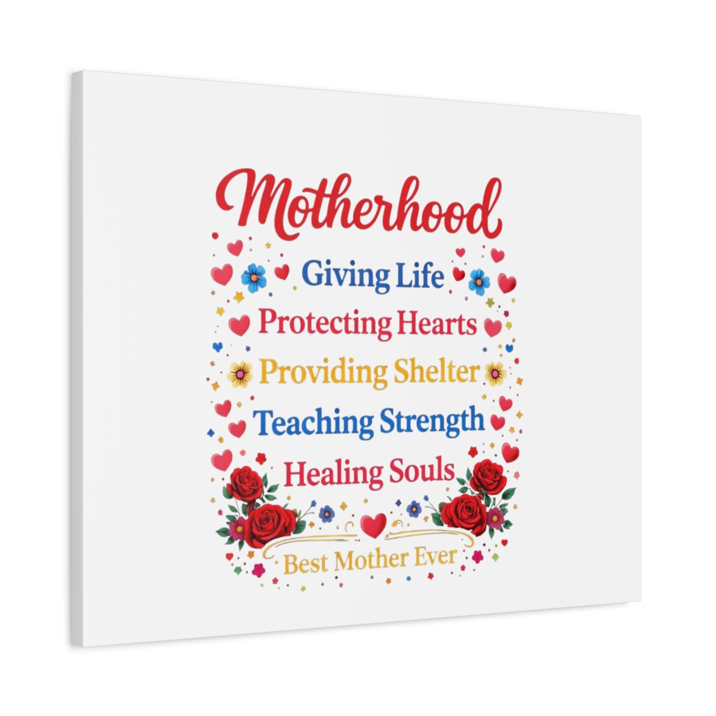 Motherhood Canvas Wall Art – "Motherhood: Giving Life, Protecting Hearts" Stretched Matte Print