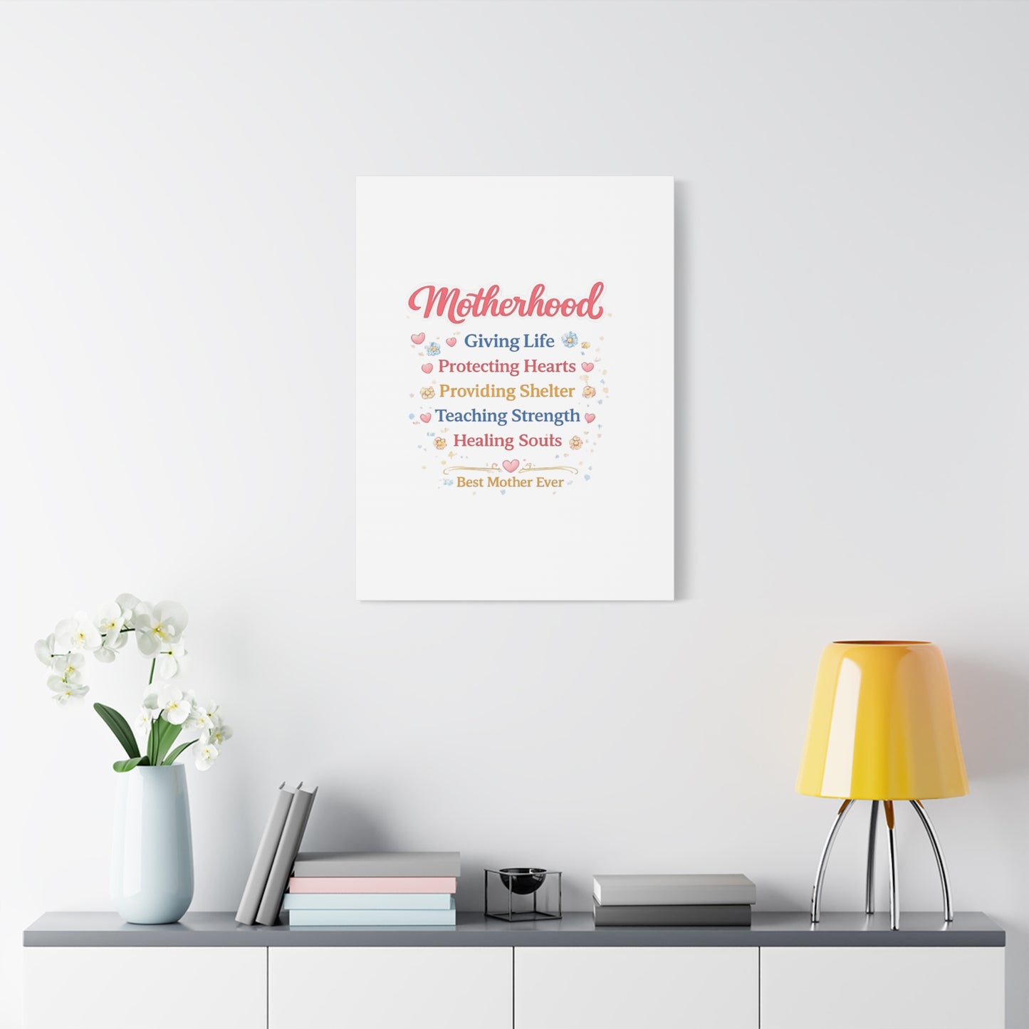 Motherhood Canvas Wall Art — "Motherhood: Giving Life, Protecting Hearts" Stretched Matte Print