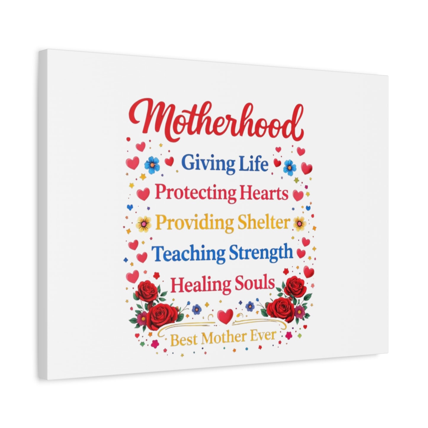 Motherhood Canvas Wall Art – "Motherhood: Giving Life, Protecting Hearts" Stretched Matte Print