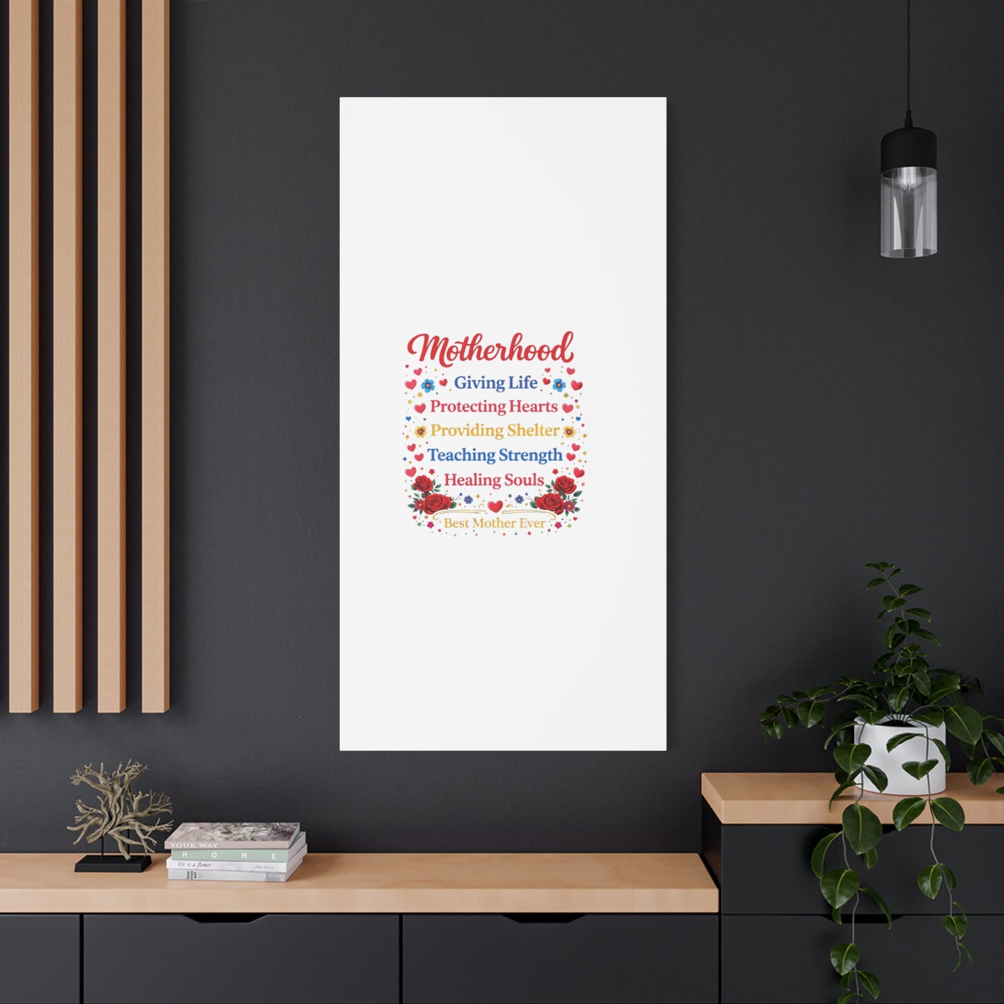 Motherhood Canvas Wall Art – "Motherhood: Giving Life, Protecting Hearts" Stretched Matte Print