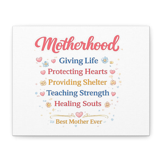 Motherhood Canvas Wall Art — "Motherhood: Giving Life, Protecting Hearts" Stretched Matte Print