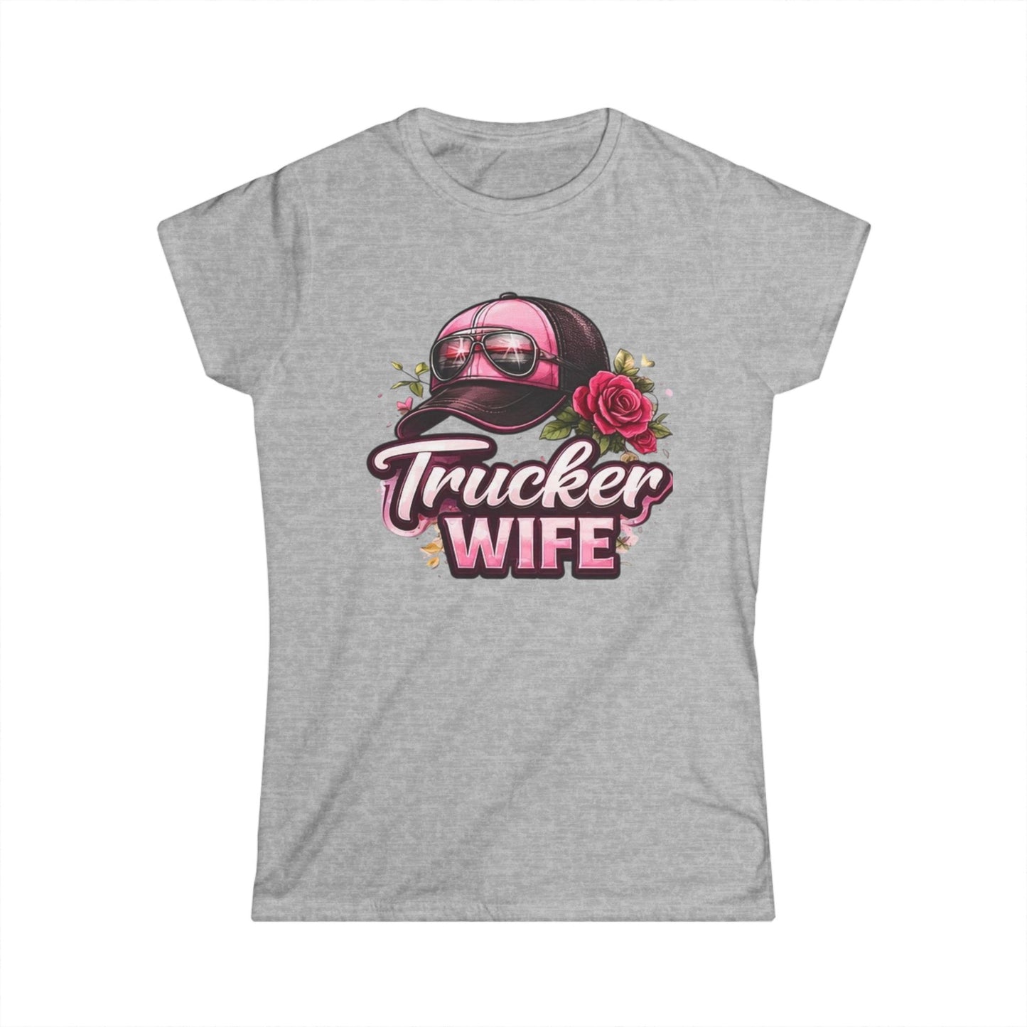 Trucker Wife T-Shirt – Pink Cap & Rose Graphic Women's Tee
