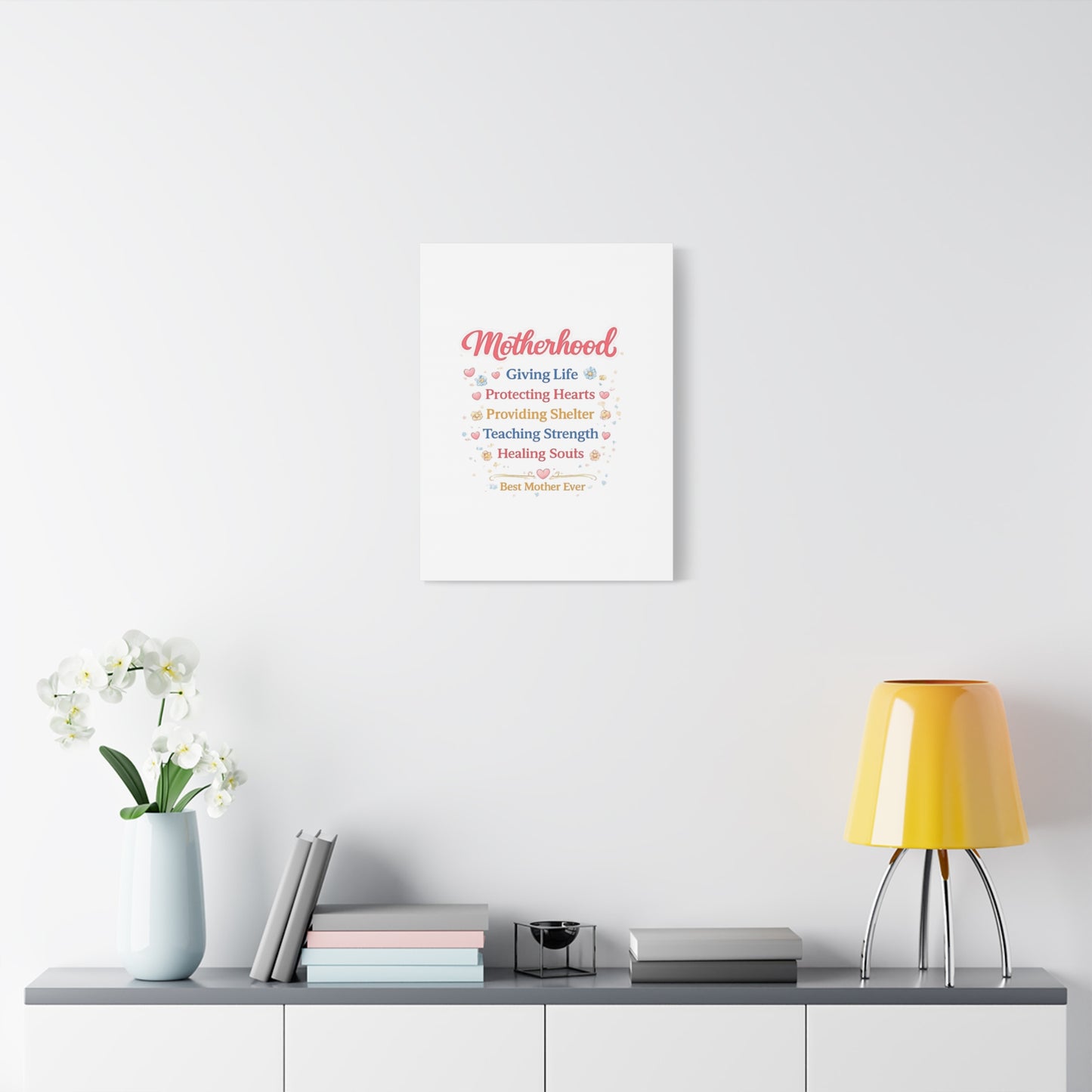 Motherhood Canvas Wall Art — "Motherhood: Giving Life, Protecting Hearts" Stretched Matte Print