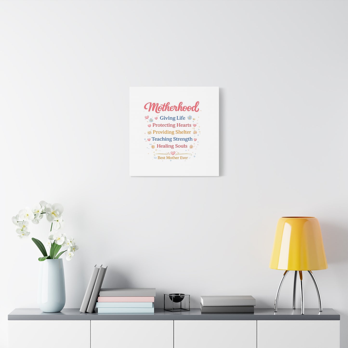 Motherhood Canvas Wall Art — "Motherhood: Giving Life, Protecting Hearts" Stretched Matte Print