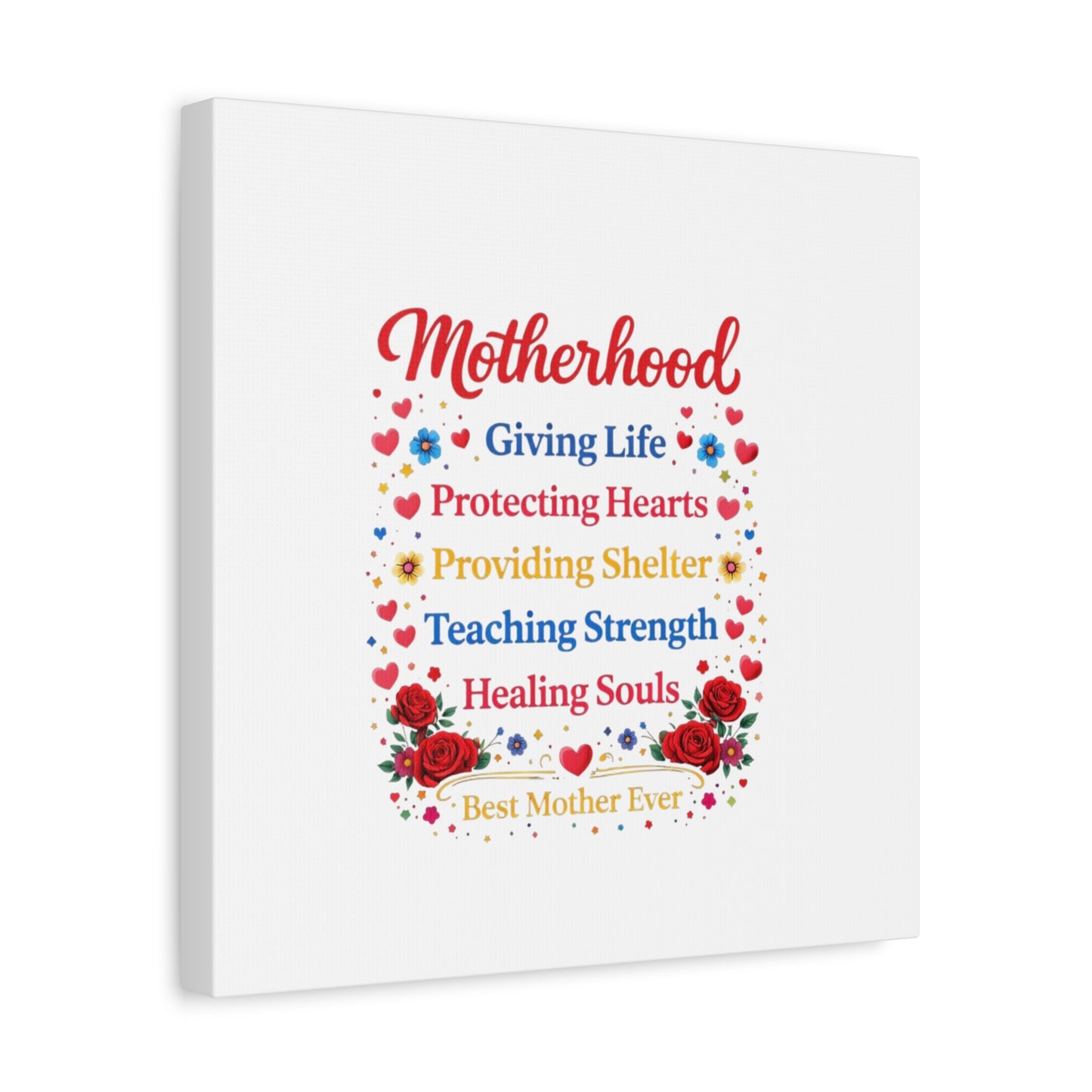 Motherhood Canvas Wall Art – "Motherhood: Giving Life, Protecting Hearts" Stretched Matte Print