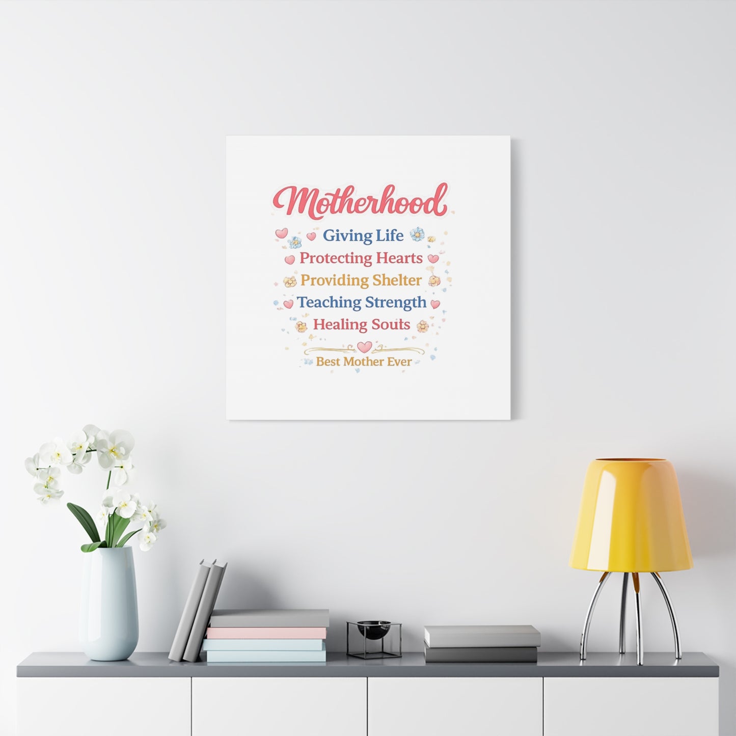 Motherhood Canvas Wall Art — "Motherhood: Giving Life, Protecting Hearts" Stretched Matte Print