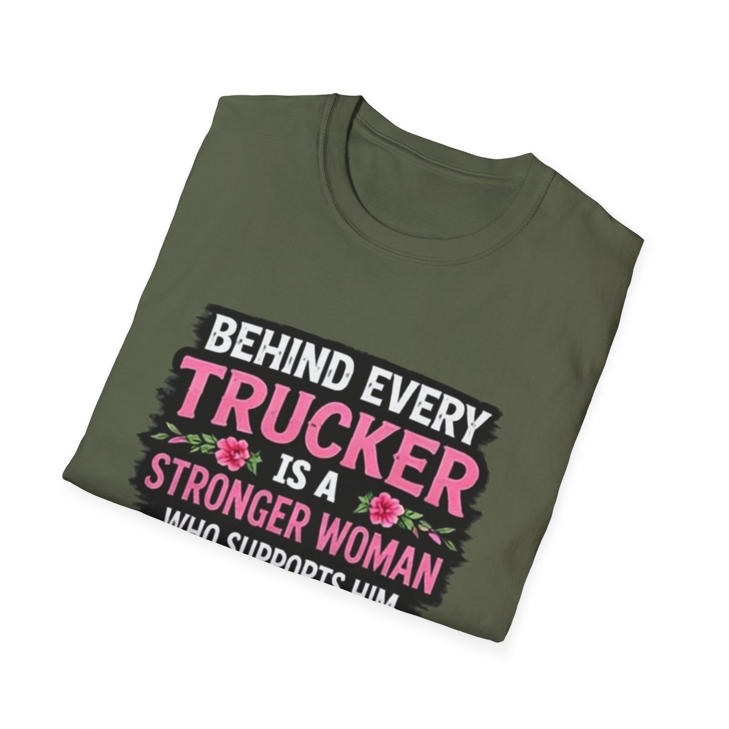 Trucker Wife T‑Shirt - "Behind Every Trucker Is A Stronger Woman" Floral Tee