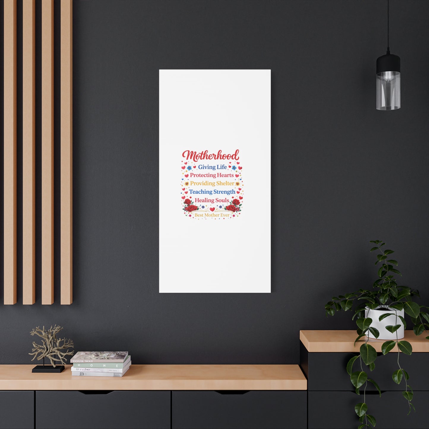 Motherhood Canvas Wall Art – "Motherhood: Giving Life, Protecting Hearts" Stretched Matte Print