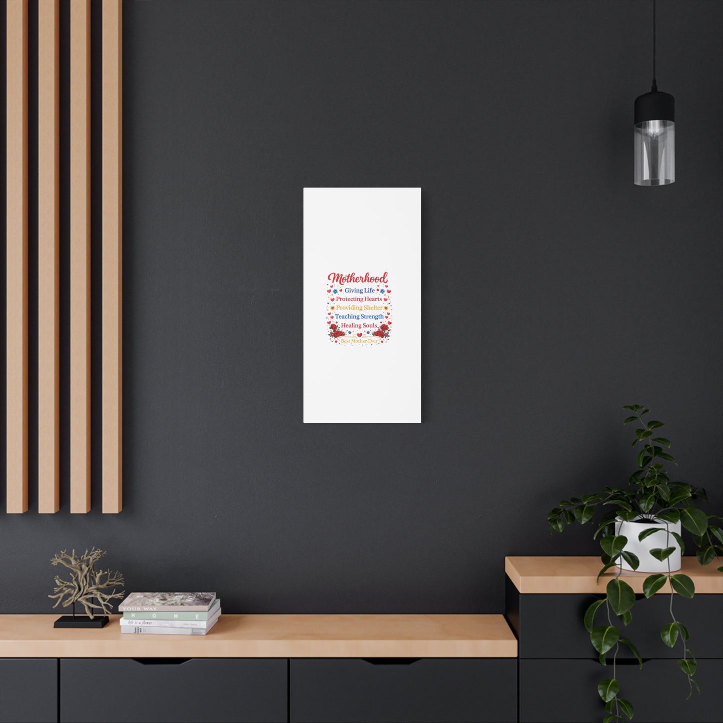 Motherhood Canvas Wall Art – "Motherhood: Giving Life, Protecting Hearts" Stretched Matte Print