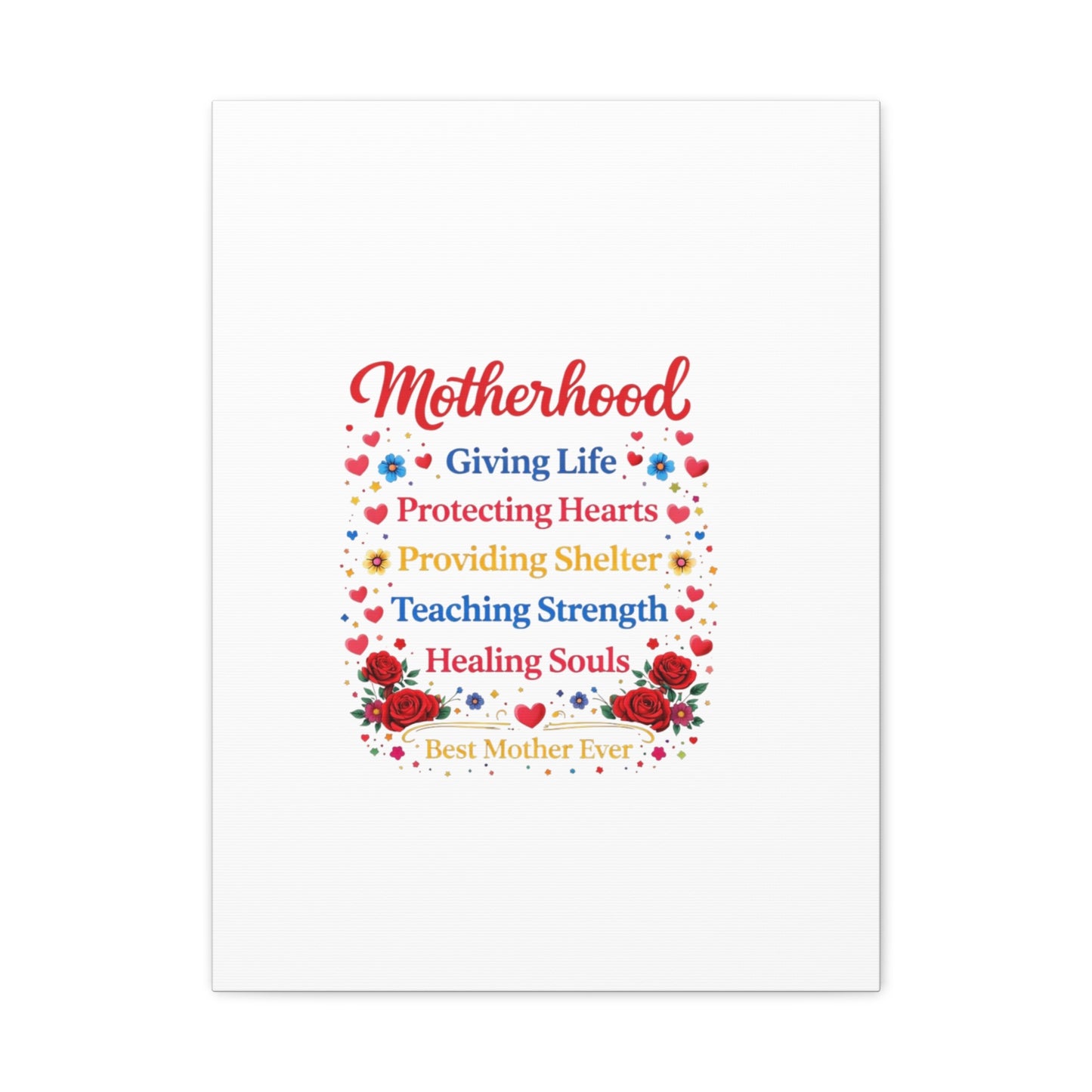 Motherhood Canvas Wall Art – "Motherhood: Giving Life, Protecting Hearts" Stretched Matte Print