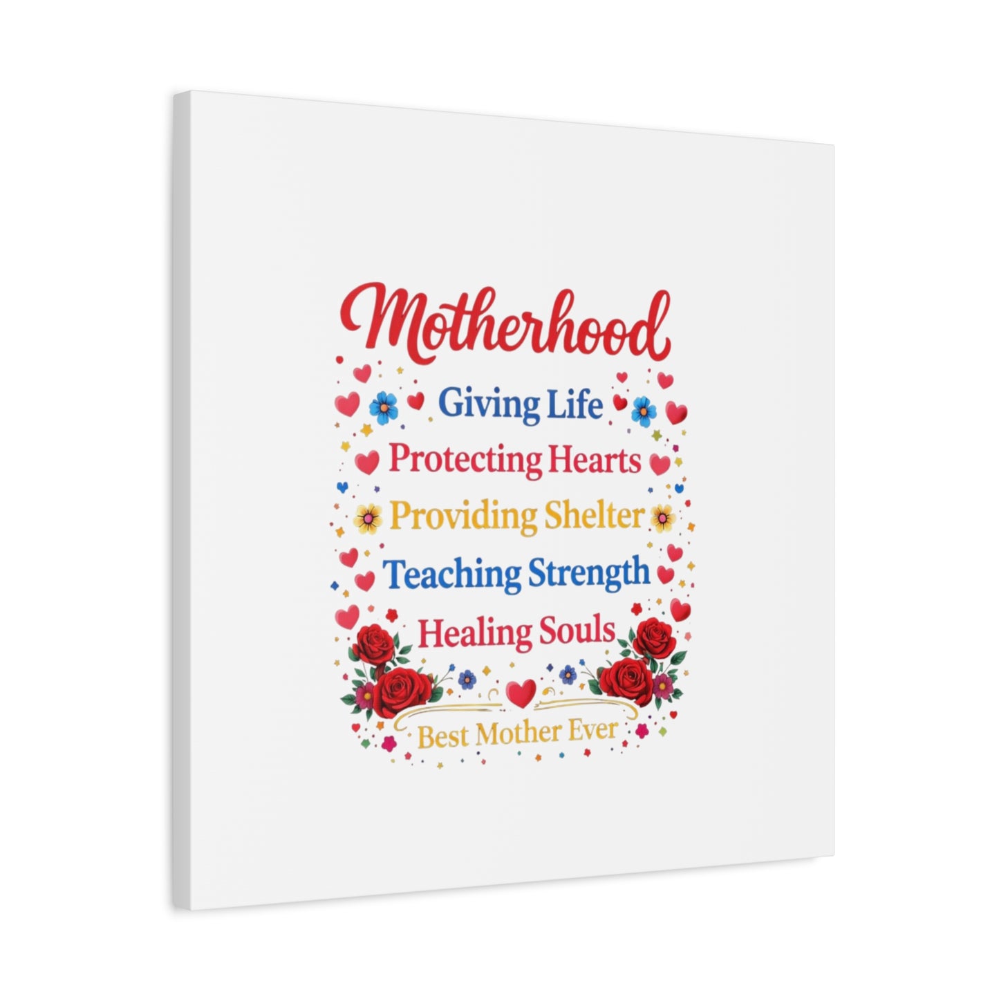 Motherhood Canvas Wall Art – "Motherhood: Giving Life, Protecting Hearts" Stretched Matte Print