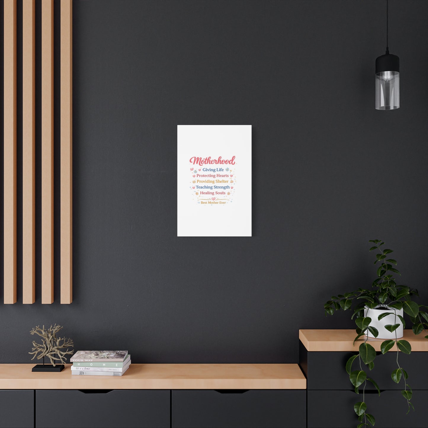 Motherhood Canvas Wall Art — "Motherhood: Giving Life, Protecting Hearts" Stretched Matte Print