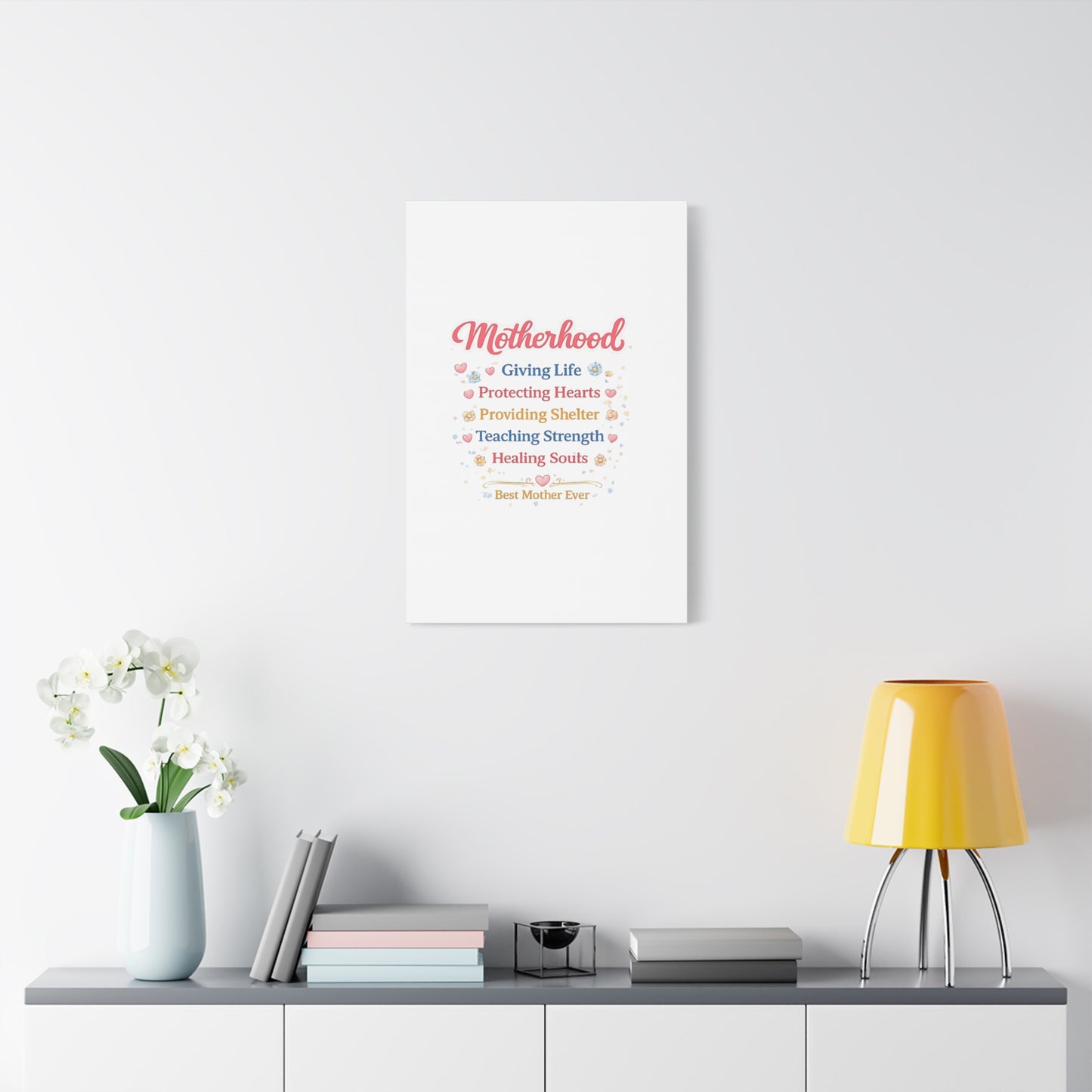 Motherhood Canvas Wall Art — "Motherhood: Giving Life, Protecting Hearts" Stretched Matte Print