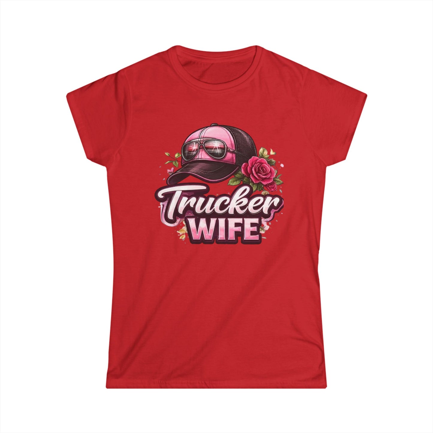 Trucker Wife T-Shirt – Pink Cap & Rose Graphic Women's Tee