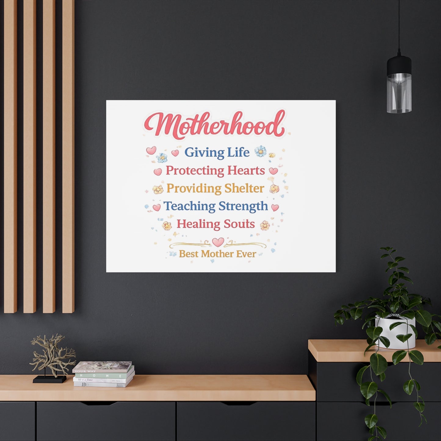 Motherhood Canvas Wall Art — "Motherhood: Giving Life, Protecting Hearts" Stretched Matte Print