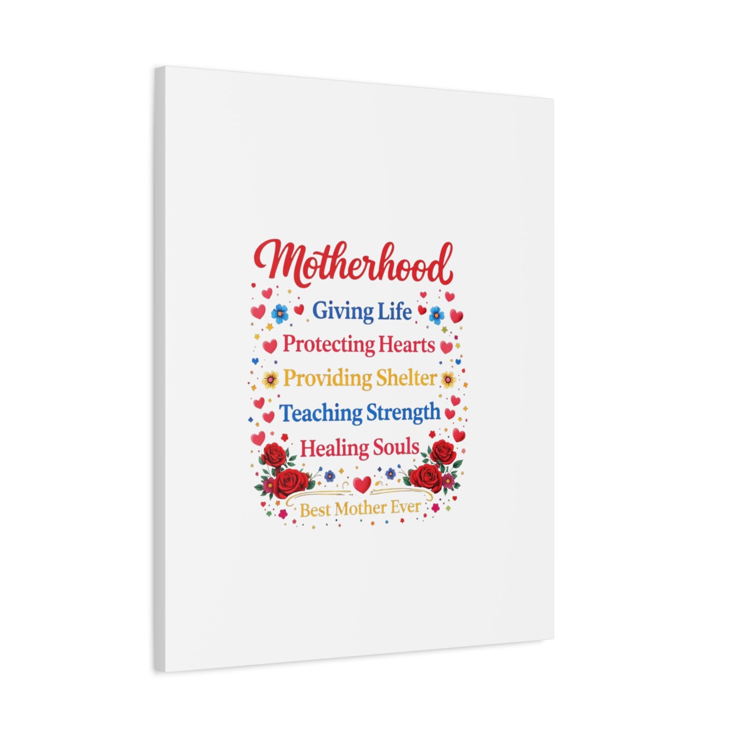 Motherhood Canvas Wall Art – "Motherhood: Giving Life, Protecting Hearts" Stretched Matte Print