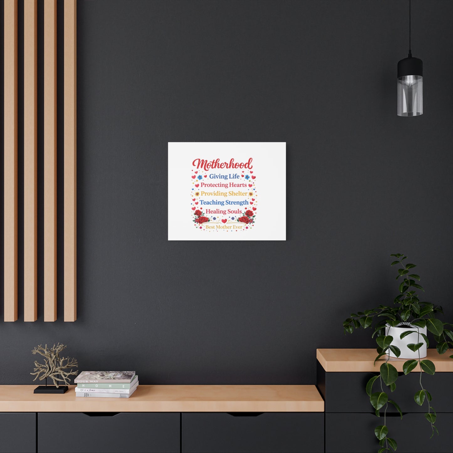 Motherhood Canvas Wall Art – "Motherhood: Giving Life, Protecting Hearts" Stretched Matte Print