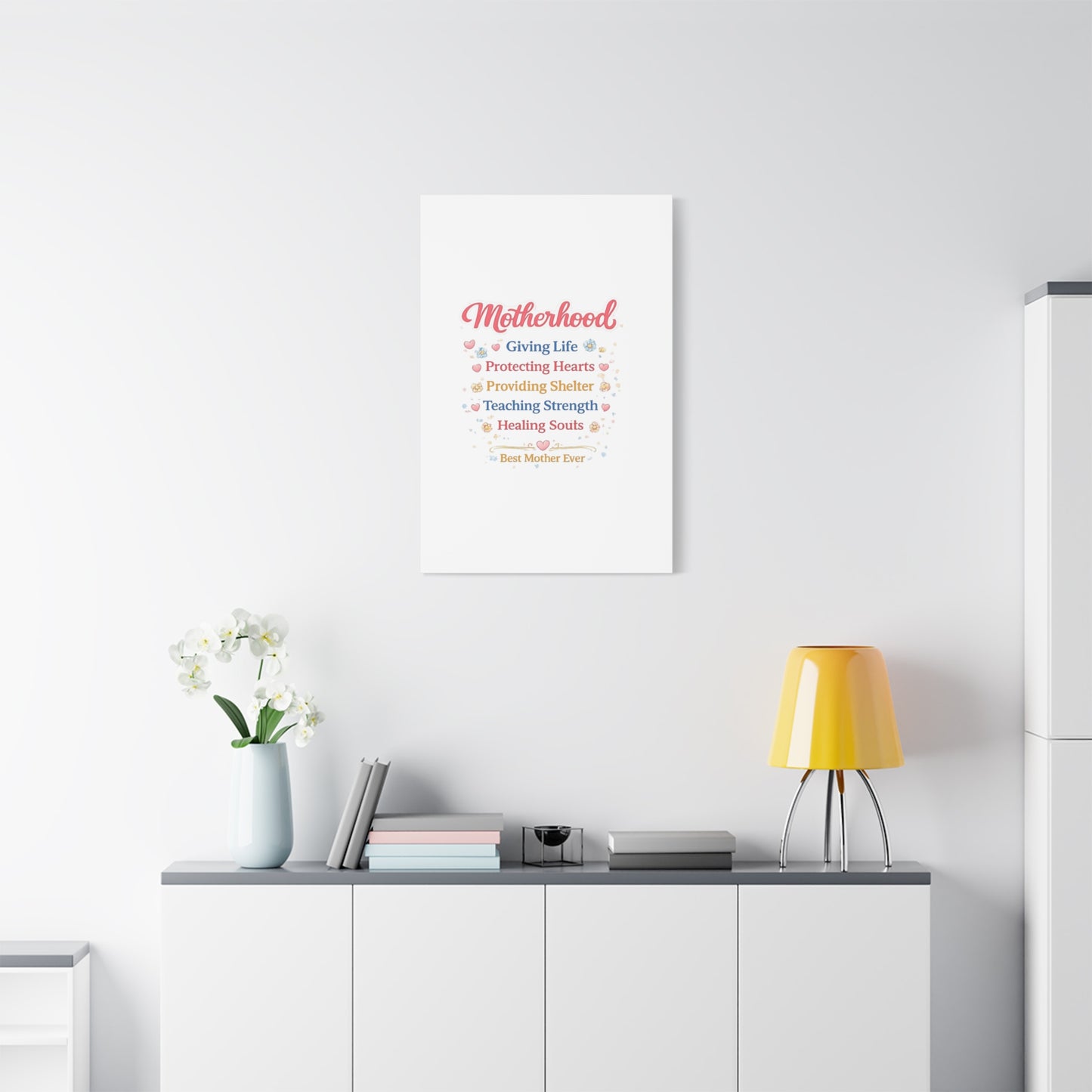 Motherhood Canvas Wall Art — "Motherhood: Giving Life, Protecting Hearts" Stretched Matte Print