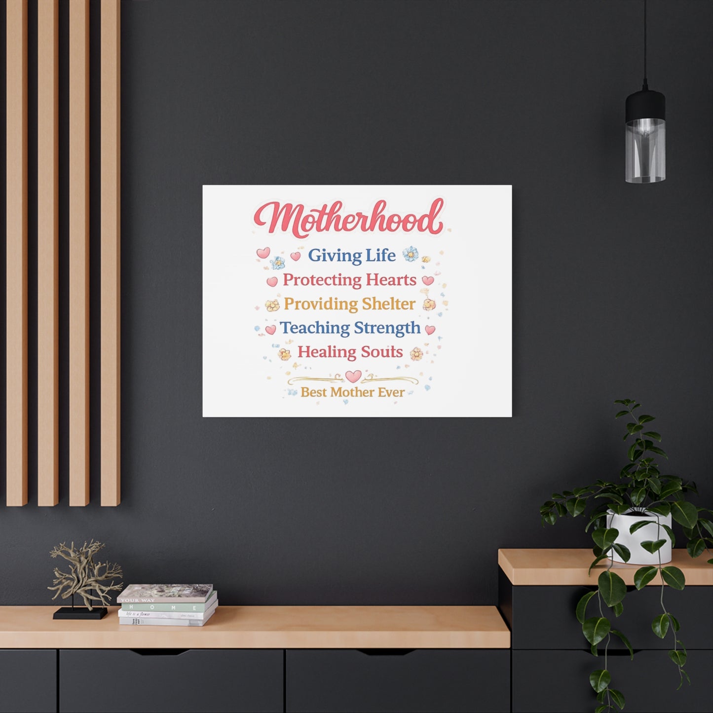 Motherhood Canvas Wall Art — "Motherhood: Giving Life, Protecting Hearts" Stretched Matte Print