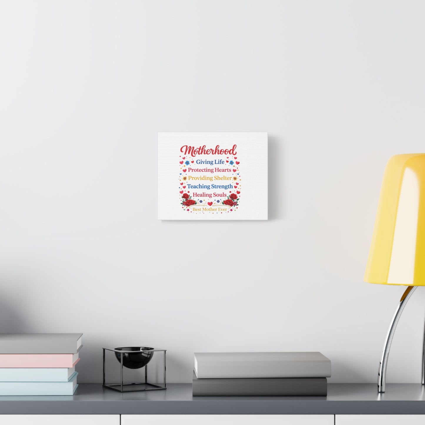Motherhood Canvas Wall Art – "Motherhood: Giving Life, Protecting Hearts" Stretched Matte Print