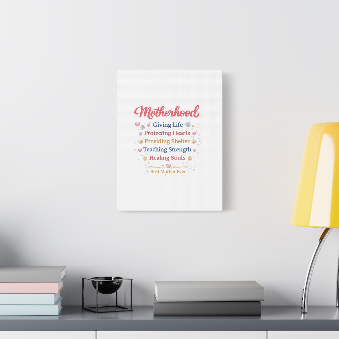 Motherhood Canvas Wall Art — "Motherhood: Giving Life, Protecting Hearts" Stretched Matte Print