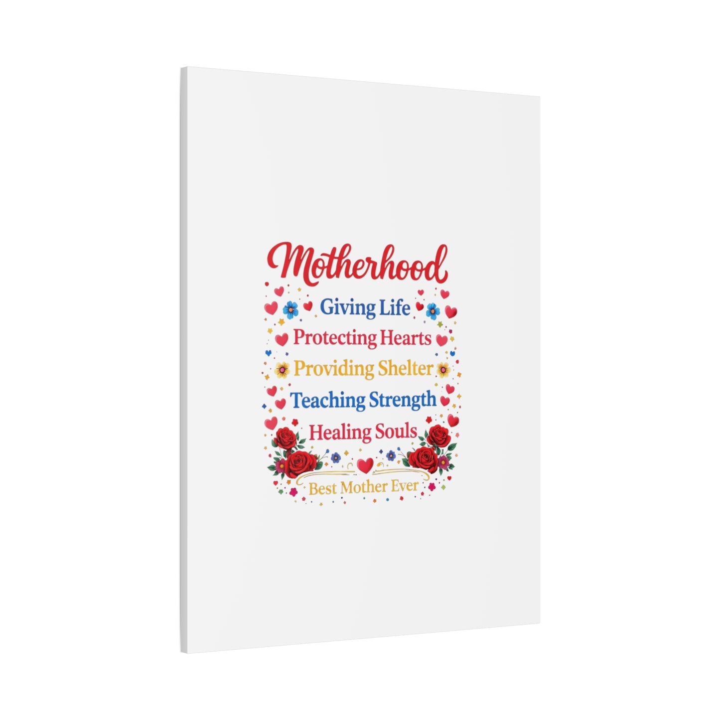 Motherhood Canvas Wall Art – "Motherhood: Giving Life, Protecting Hearts" Stretched Matte Print